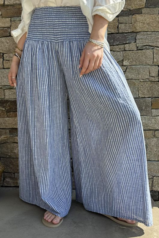 Marina Chalk Stripe Palazzo Pant Denim 